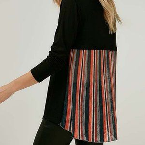 NWT Black Viscose Striped Chiffon Back Scoop Neck Contrast top Flatterin…